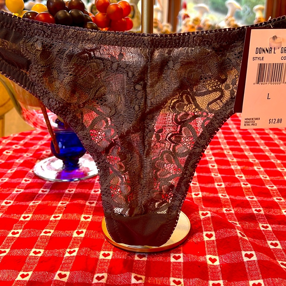 NWT Steel Grey Lace designer thong.